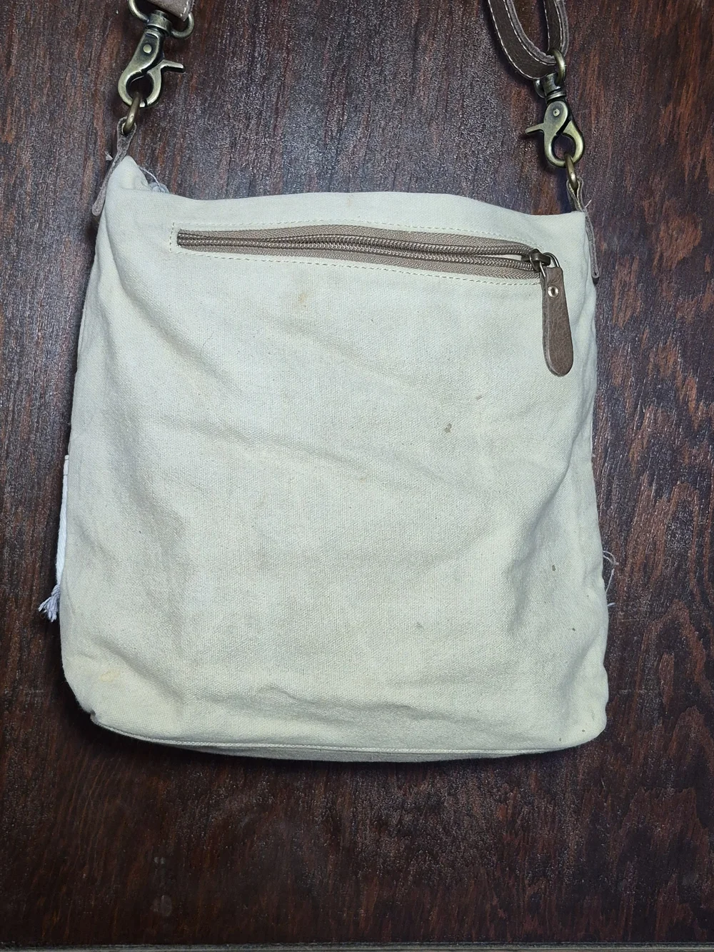 Myra Bag Patchwork Canvas Messenger in Brown, Cream, Gray